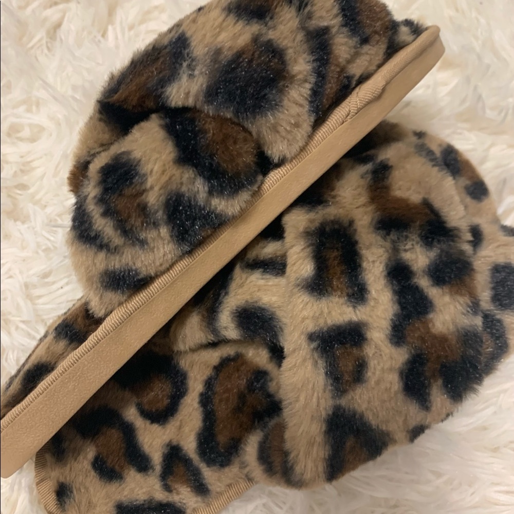 Furry Leopard Slippers